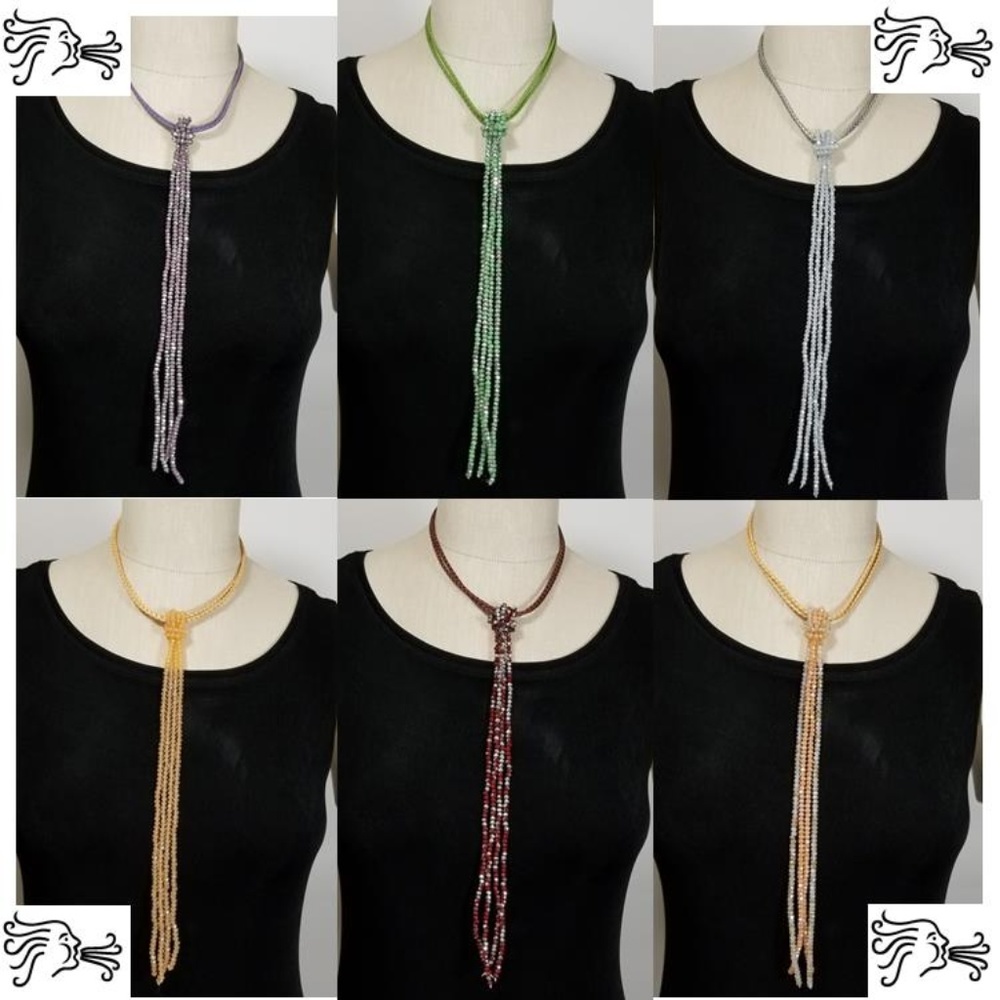 Crystal Bead Leather Beaded Strand Pendant Necklac